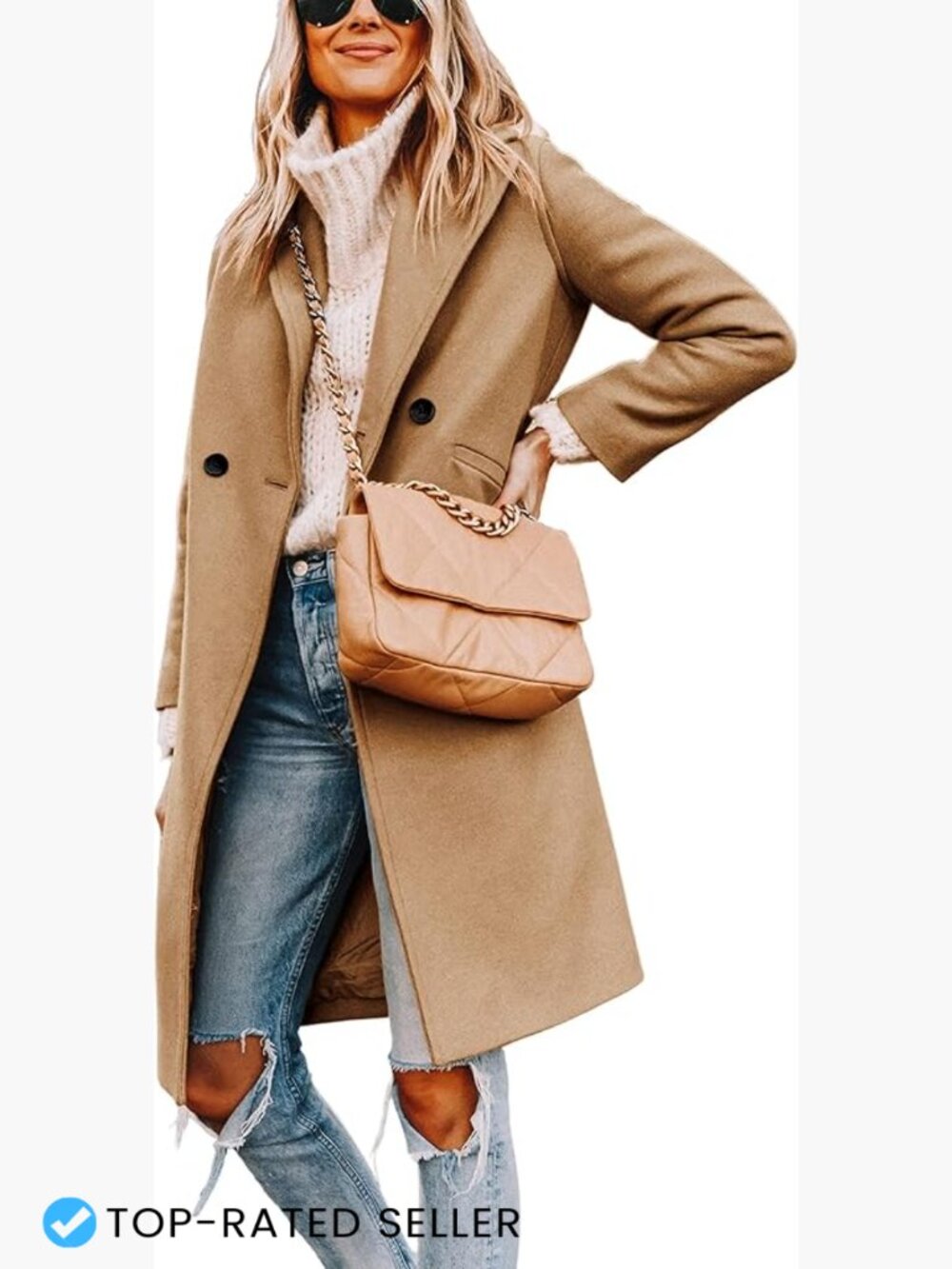 Wool Blend Peacoat Notch Lapel Double Breasted Knee Length Winter Coat
